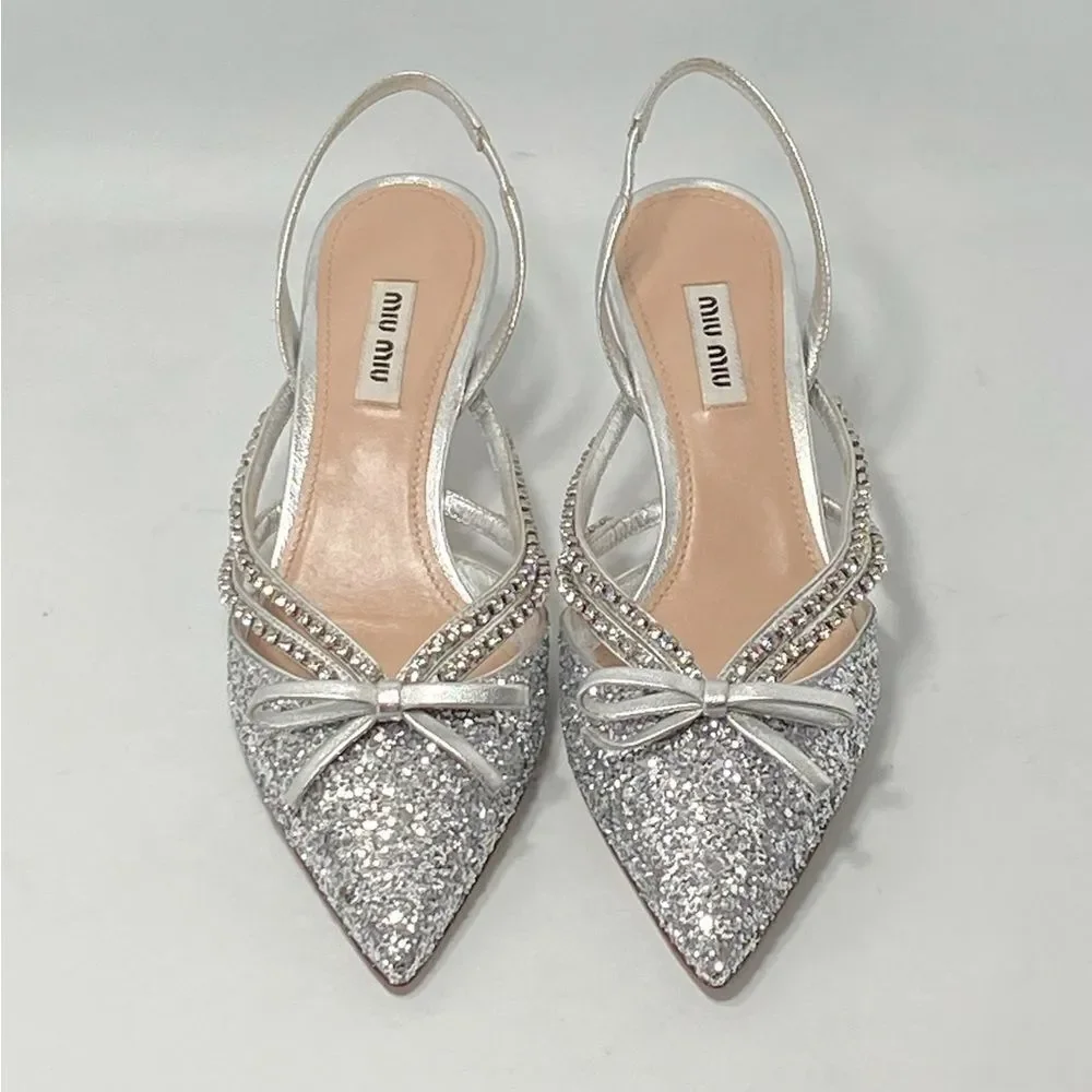 Miu Miu Jeweled Slingback Glitter Pumps size 37